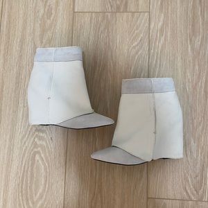 London Trash - White leather and suede tall ankle boots.